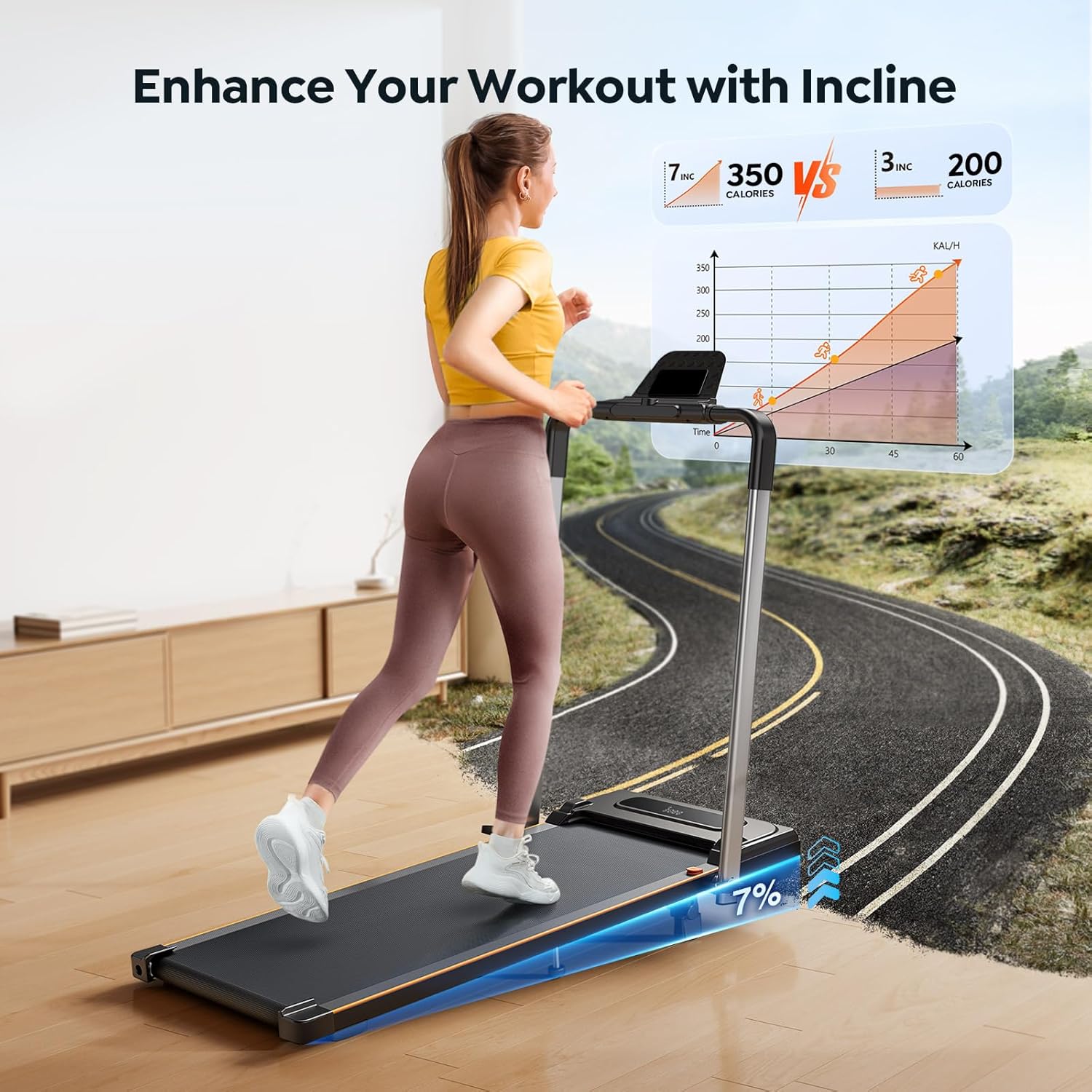 Foldable Treadmill with 7% Incline, Portable Under Desk Folding Walking Pad 0.6-7.5mph with Handle, Remote and App, 265lbs,No Assembly Needed - Image 3
