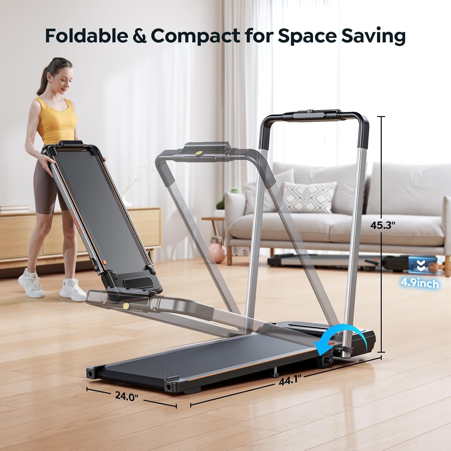 Foldable Treadmill with 7% Incline, Portable Under Desk Folding Walking Pad 0.6-7.5mph with Handle, Remote and App, 265lbs,No Assembly Needed - Image 4