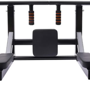 Wall-Mounted Dip Stand, 11.8 * 7In PU Backrest Anti-Slip 440LBS Bearing Thickened Steel Pipe Multifunctional Pull Up Bar Chin Up bar Training Equipment with PE Sleeves
