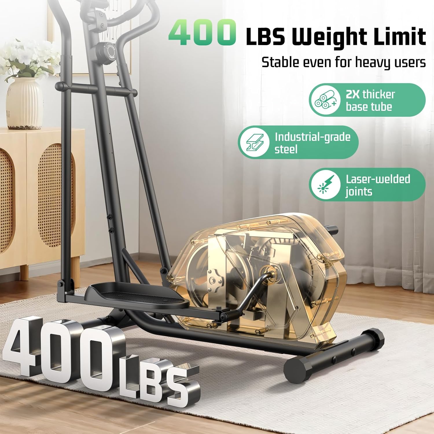 ANCHEER Elliptical Exercise Machine,Elliptical Machine for Home with Ultra-Smooth Magnetic Drive,14 Levels Resistance Elliptical Trainer,Cardio Machines with LCD Monitor Device Holder,15" Stride - Image 6