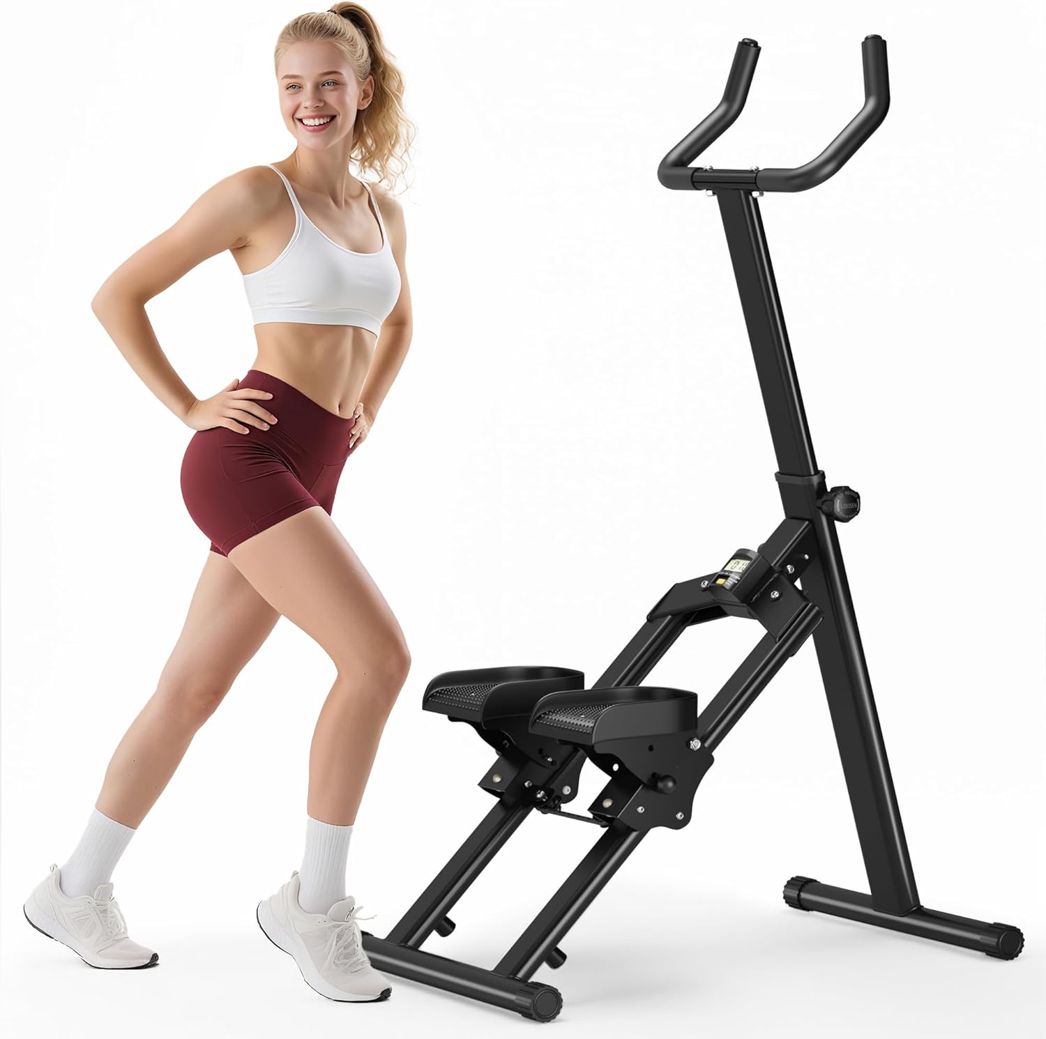 soges Stair Stepper w/Handlebar,Folding Vertical Aerobics for Home Exercise Step Machines,Extended Step Range Climber Machine for Legs with Digital Monitor,Step Angle Adjustable,350LBS Load