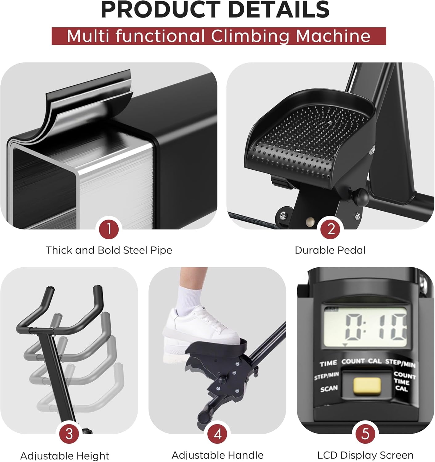 soges Stair Stepper w/Handlebar,Folding Vertical Aerobics for Home Exercise Step Machines,Extended Step Range Climber Machine for Legs with Digital Monitor,Step Angle Adjustable,350LBS Load - Image 6
