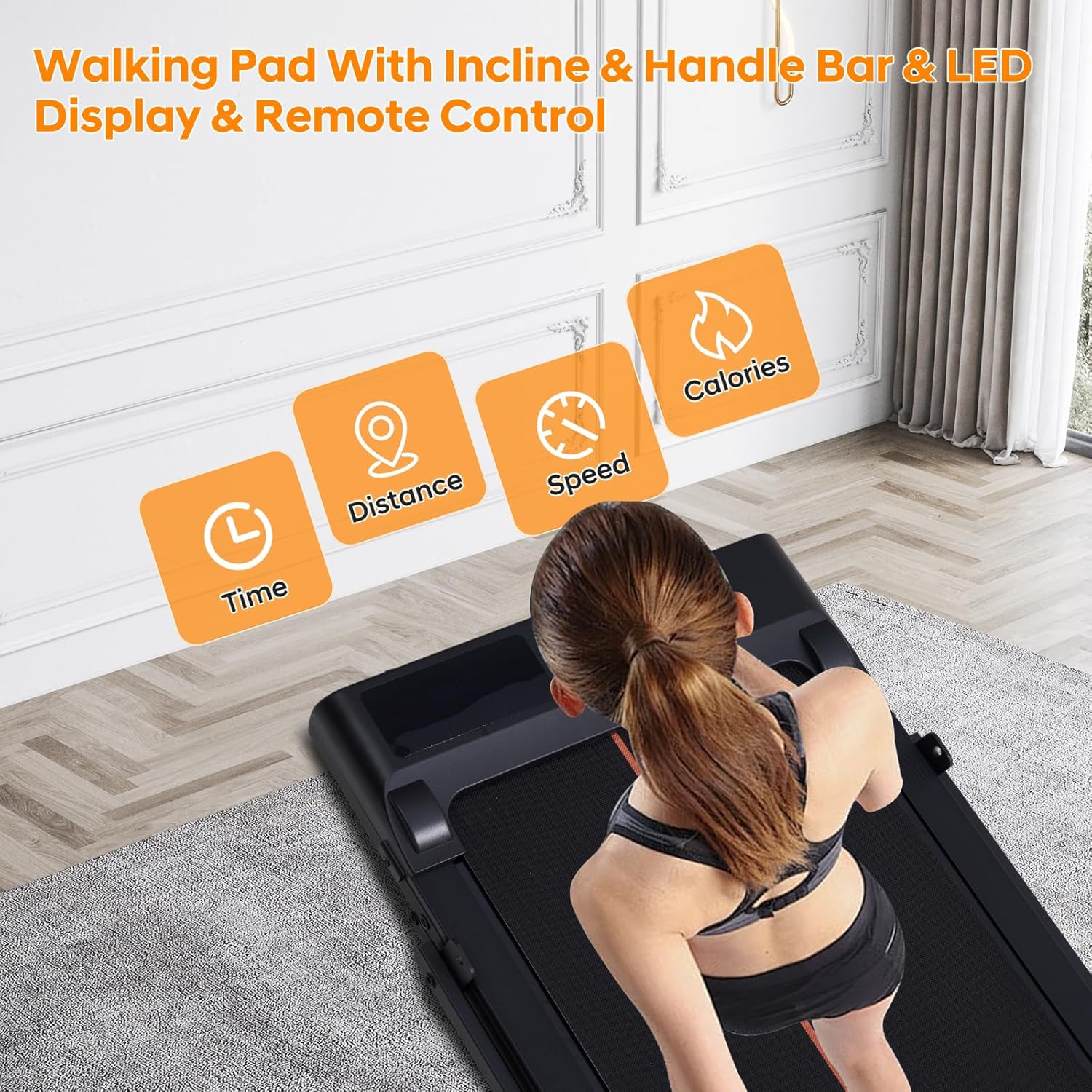 Compact Walking Pad with Handle Bar and Incline, 3.0HP Portable Walking Pads Treadmills with Handles for Home Small, 0.6-6.2MPH Electric Small Under The DeskTreadmill for Small Spaces, 320LB Capacity - Image 5