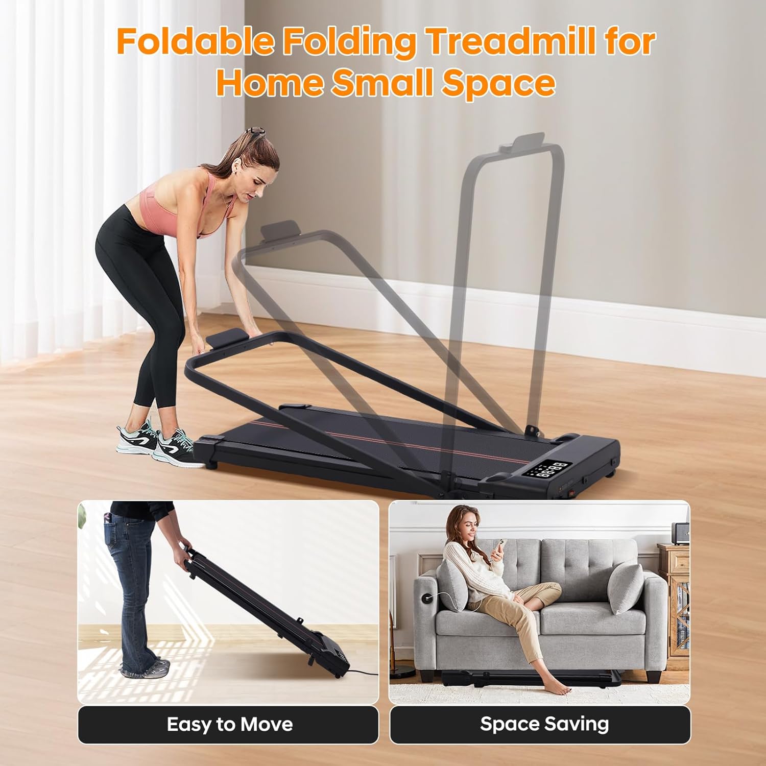 Compact Walking Pad with Handle Bar and Incline, 3.0HP Portable Walking Pads Treadmills with Handles for Home Small, 0.6-6.2MPH Electric Small Under The DeskTreadmill for Small Spaces, 320LB Capacity - Image 6