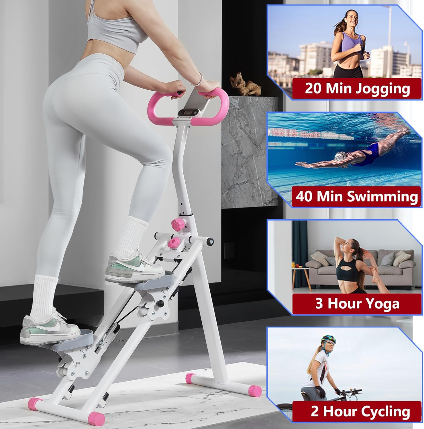 Stair Stepper for Home Gym Exercise, Vertical Climber Exercise Machine for Full Body Workout, Compact Folding Cardio Exercise Climber with Adjustable Handlebar (Pink) - Image 2