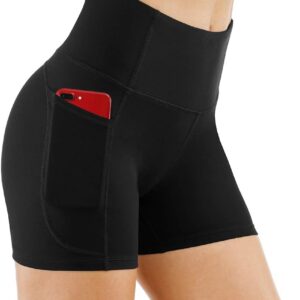THE GYM PEOPLE High Waist Yoga Shorts for Women’s Tummy Control Fitness Athletic Workout Running Shorts with Deep Pockets