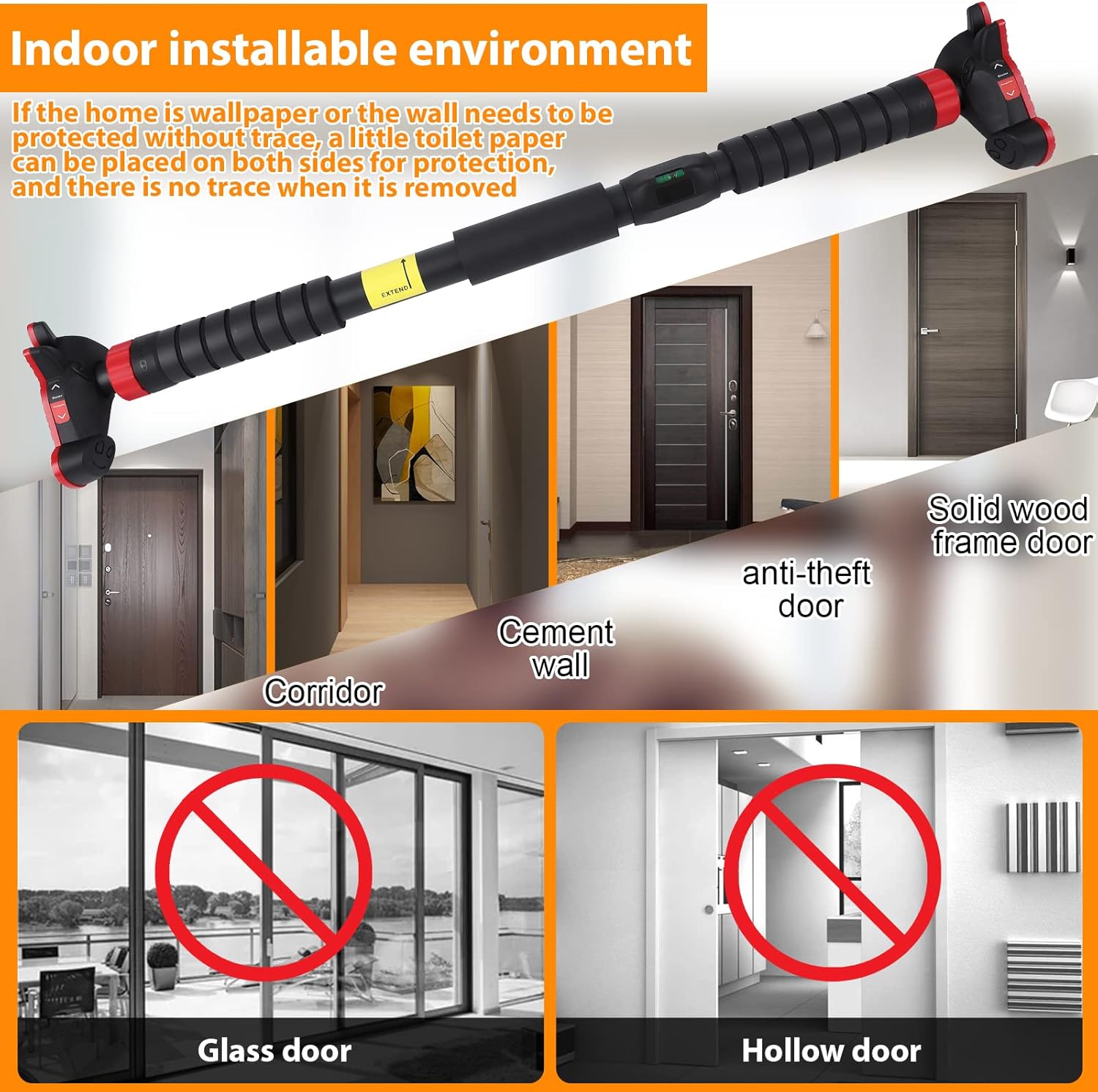 Pull Up Bar for Doorway, Strength Training Pull-up Bars, No Screws, No Installation Required, Max Load 440 LBS Chin Up Bar with Level Meter and Adjustable Width for Home Gym - Image 5