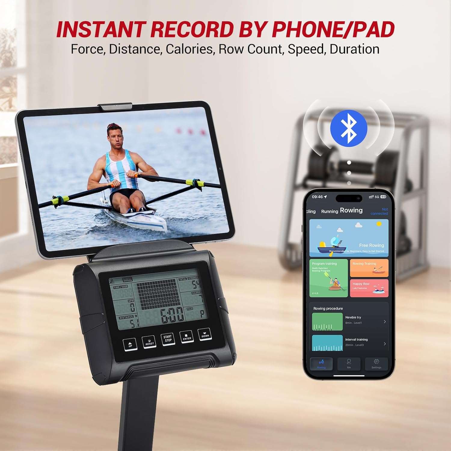 Magnetic/Water Rowing Machines for Home, Full-Body Workout, Low-Impact, Max 350Lb Weight Capacity, Rower Machine of Quiet Resistance, App Compatibility & Space-Saving Design - Image 3