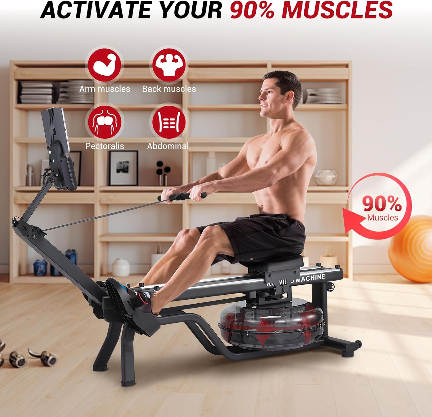 Magnetic/Water Rowing Machines for Home, Full-Body Workout, Low-Impact, Max 350Lb Weight Capacity, Rower Machine of Quiet Resistance, App Compatibility & Space-Saving Design - Image 7