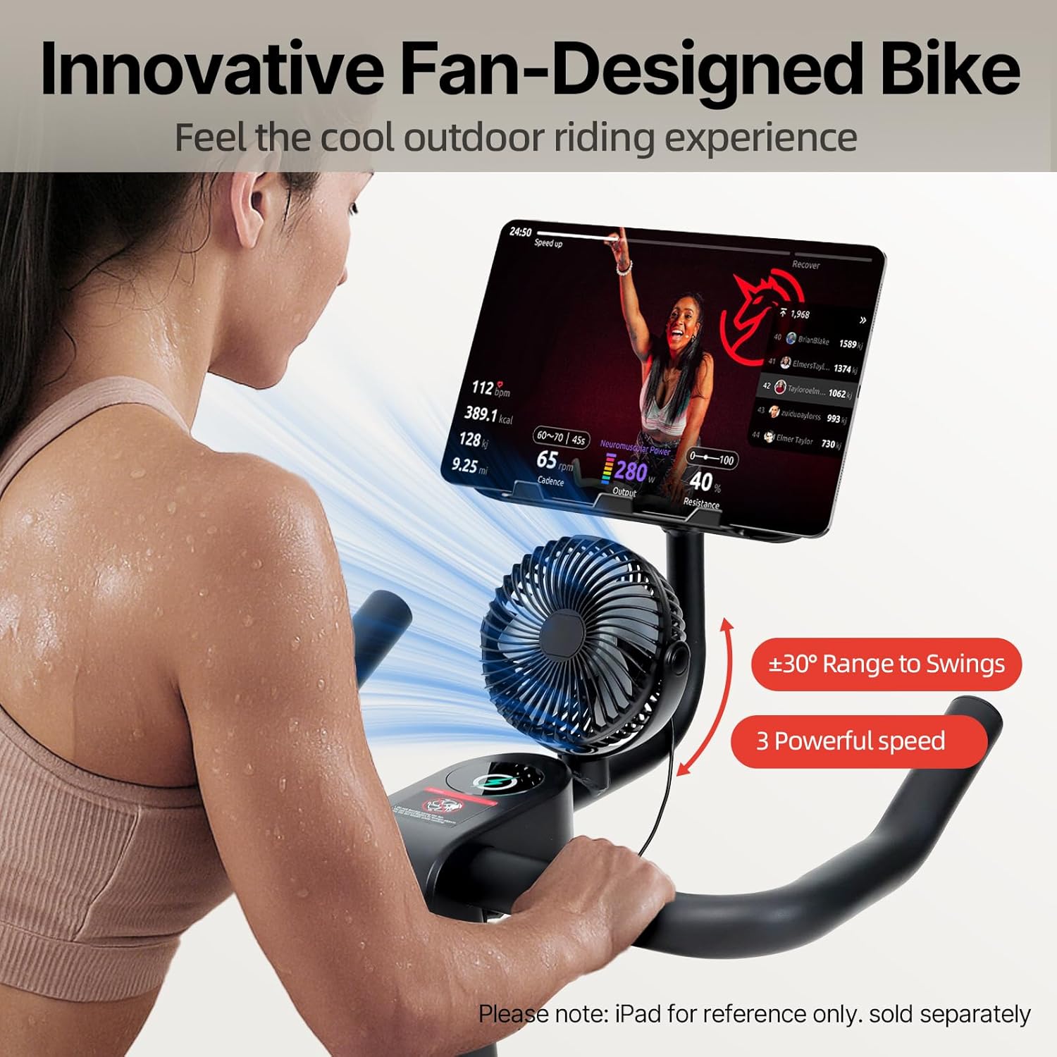 YESOUL Exercise Bike for Home, Self Powered Fan Stationary Bike with Dynamic LED Light Effects, Pro Livestreaming Classes, Smart Exclusive App, 300 LBS Magnetic Resistance Indoor Stationary Cycling Workout Bike for Home - Image 3