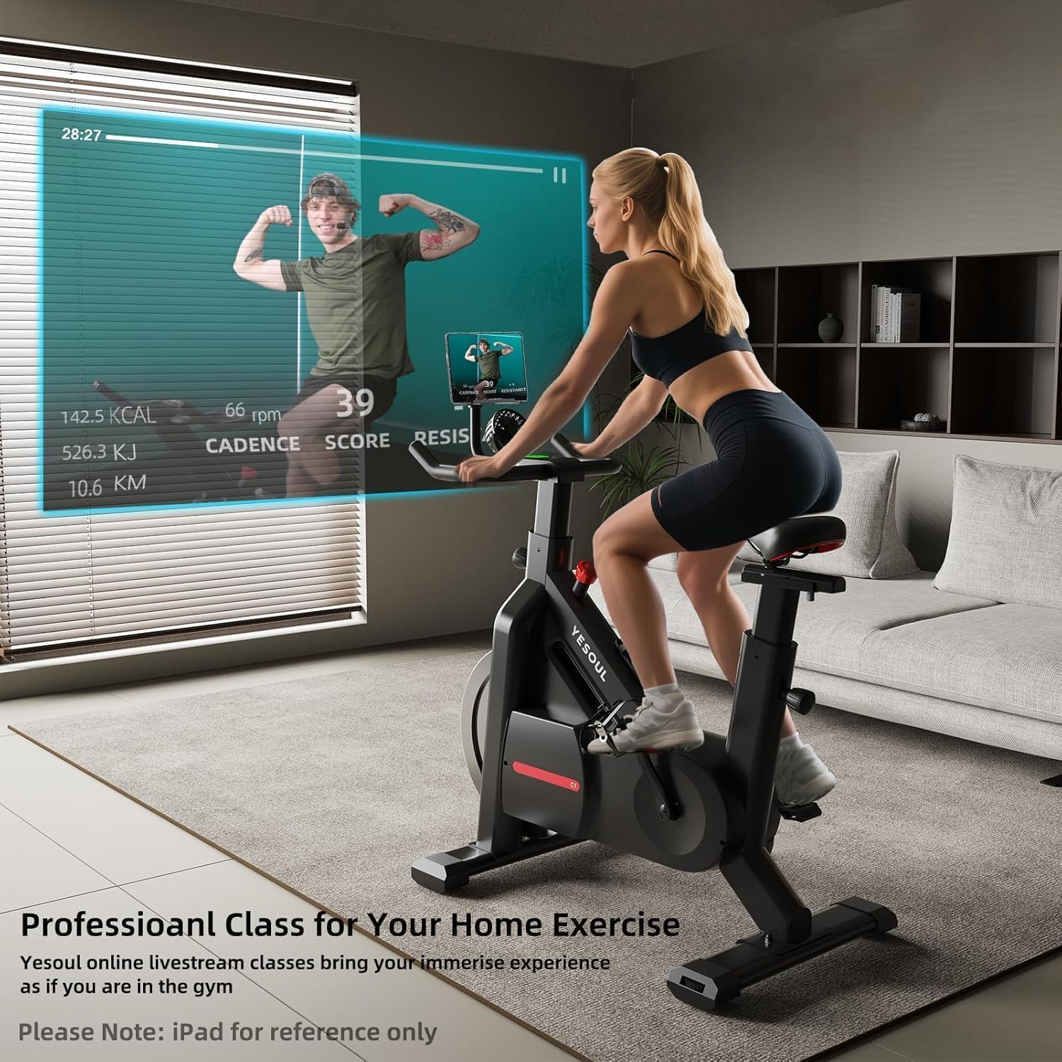 YESOUL Exercise Bike for Home, Self Powered Fan Stationary Bike with Dynamic LED Light Effects, Pro Livestreaming Classes, Smart Exclusive App, 300 LBS Magnetic Resistance Indoor Stationary Cycling Workout Bike for Home - Image 6
