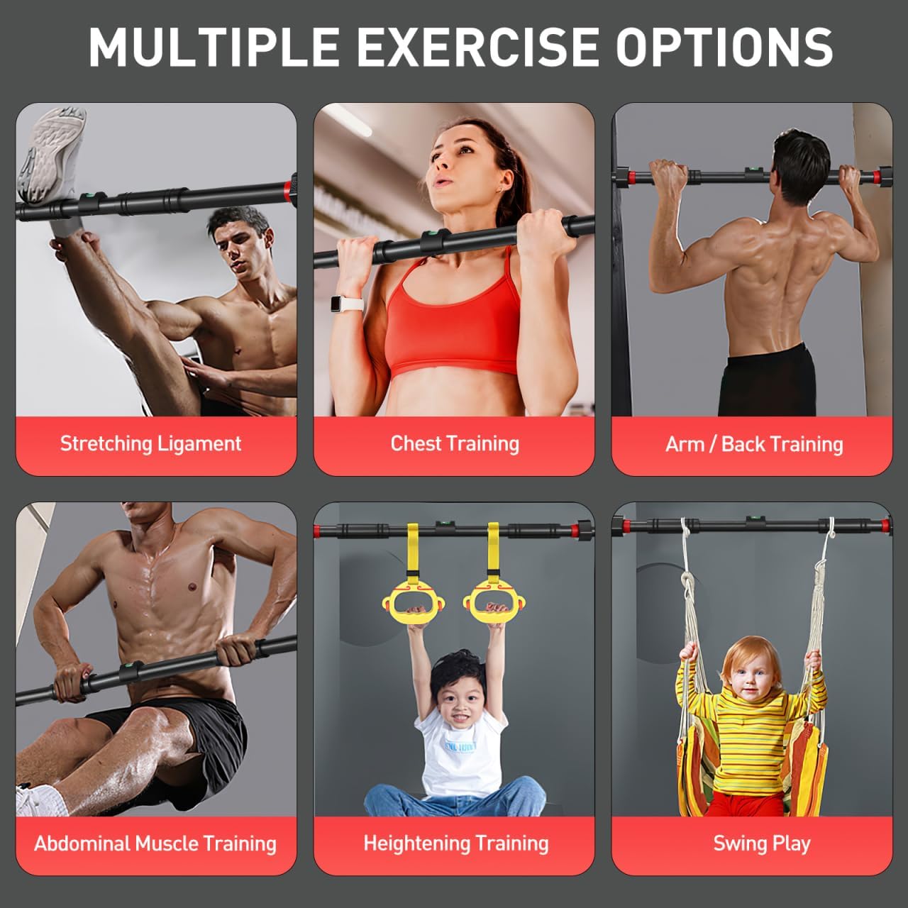1PCS Pull Up Bar: Strength Training Chin up Bar without Screws - Adjustable 25.6-39.37 Width Locking Mechanism Pull-up Bar for Doorway - Max Load 440lbs, Non-slip - Image 9