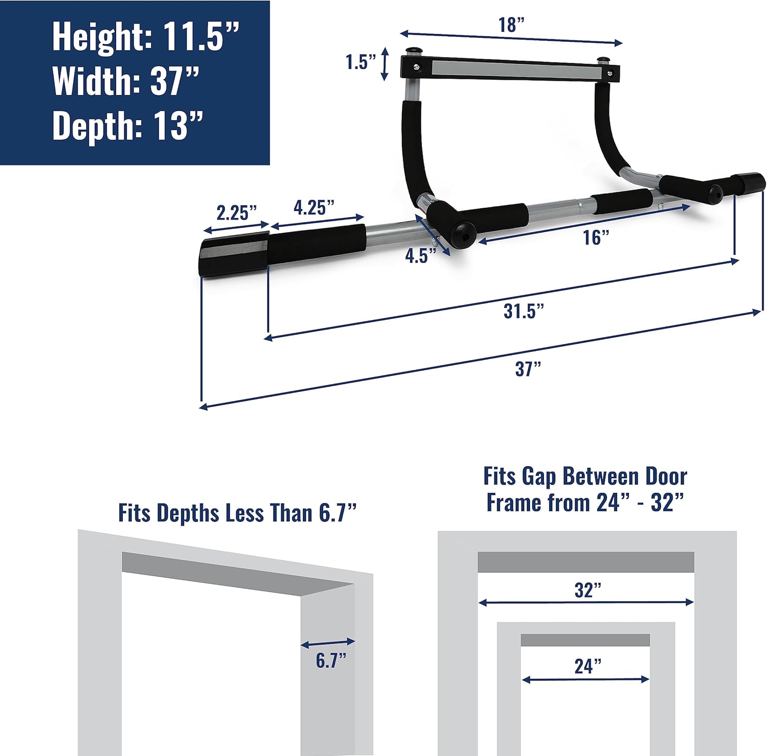 Iron Gym Pull Up Bars - Total Upper Body Workout Bar for Doorway, Adjustable Width Locking, No Screws Portable Door Frame Horizontal Chin-up Bar, Fitness Exercise & Training Equipment for Home,Black, Silver,IRONGMC5 - Image 3