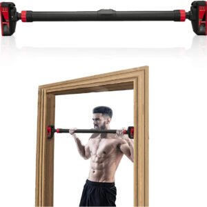 Pull Up Bar for Doorway, Strength Training Chin Up Bars, Workout Adjustable Portable Training Pull-Up Bars, Max Limit 440 Lbs Upper Body Fitness Pullup Bars for Home (Black-Red)