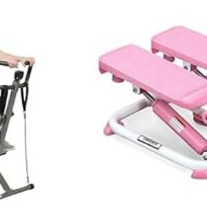 Sunny Health & Fitness Exercise Stepping Machine, Portable Mini Stair Stepper for Home or Office Workouts + Row-N-Ride™ PRO Squat Assist Trainer, Rowing Machine for Glute Workout