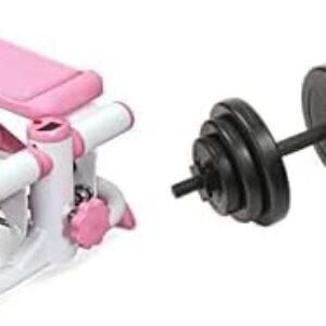 Sunny Health & Fitness Exercise Stepping Machine, Portable Mini Stair Stepper for Home or Office Workouts + Exercise Vinyl 18 KG Dumbbell Set Hand Weights for Strength Training – NO.087