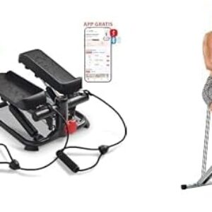 Sunny Health and Fitness Total Body Smart 2-in-1 Stepper Machine w/Resistance Bands + Upright Row-N-Ride Rowing Machine, Horse Riding Machine for Home Gym Use