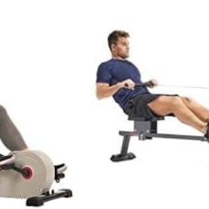 Sunny Health & Fitness Under Desk Bike Pedal Exerciser, Desk Elliptical Mini Bike + Sunny Health & Fitness Smart Obsidian Surge 500 m Water Rowing Machine – SF-RW5713SMART