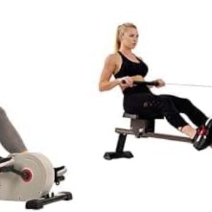 Sunny Health & Fitness Under Desk Bike Pedal Exerciser, Desk Elliptical Mini Bike + Sunny Health & Fitness Obsidian Surge 500 Water Rowing Machine – SF-RW5713, Black