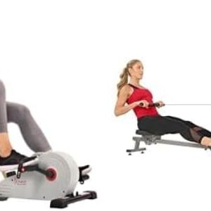 Sunny Health & Fitness Under Desk Bike Pedal Exerciser, Desk Elliptical Mini Bike + Sunny Health & Fitness Compact Folding Magnetic Rowing Machine