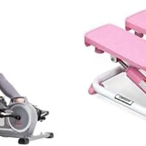 Sunny Health & Fitness Exercise Stepping Machine, Portable Mini Stair Stepper for Home or Office Workouts + Magnetic Under Desk Mini Exercise Cycle Bike, with Digital Monitor and Carrying Handle