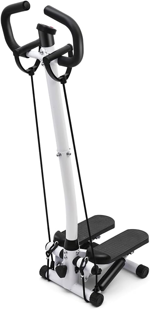 ALSO GO Exercise Stepper Machine with LCD Display Monitor for Home Gym, Portable Stair Stepper Health Fitness Machine Workout Equippment with Handle and Resistance Bands, White