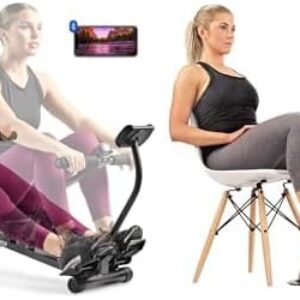 Sunny Health & Fitness Magnetic Under Desk Pedal Exerciser, Dual Function Mini Exercise Cycle Bike + Smart Compact Adjustable Rowing Machine, 12 Levels Adjustable Resistance, Complete Body Workout