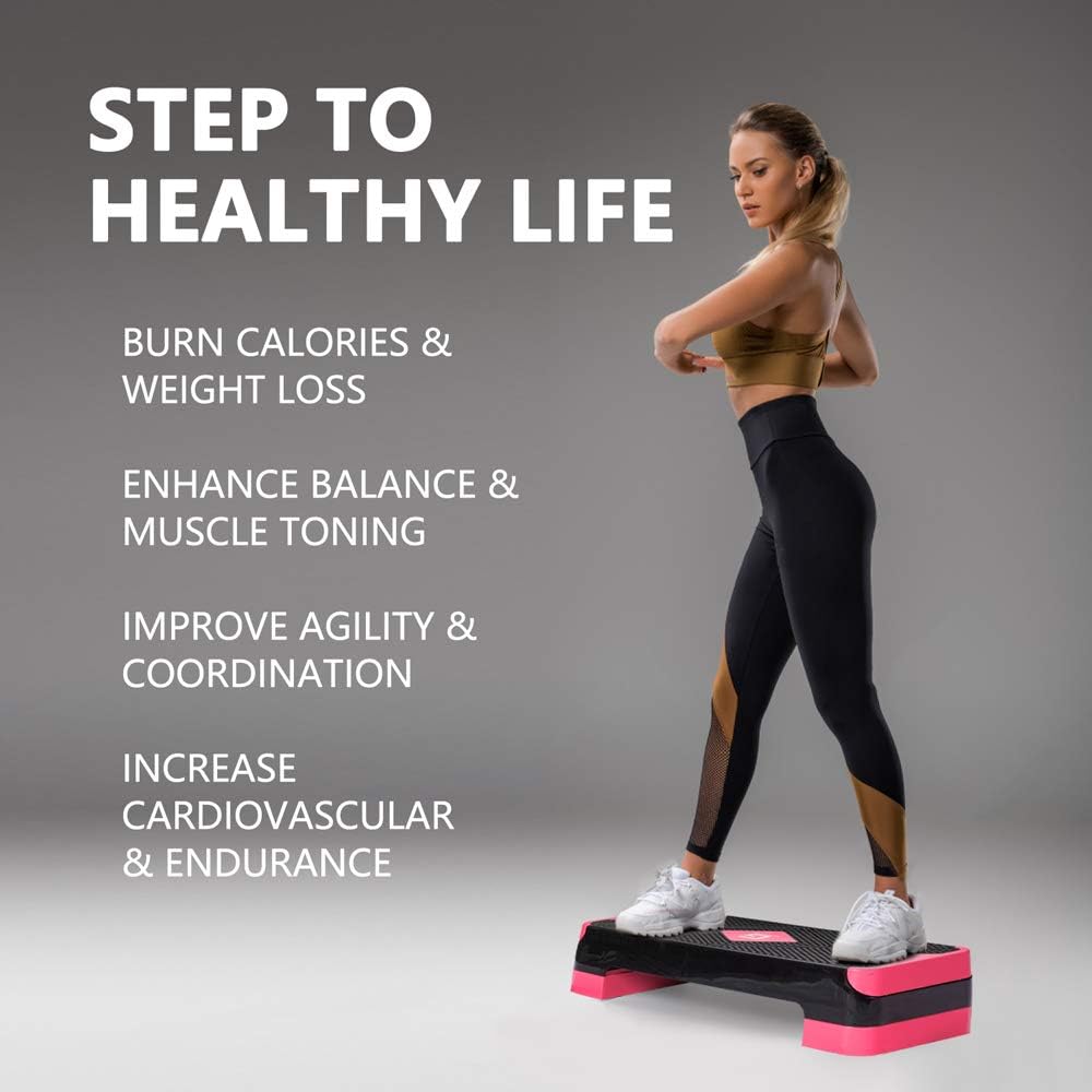 Adjustable Workout Aerobic Stepper, Aerobic Exercise Step Platform with 2 Risers, Exercise Step Deck for Fitness, 26.5" Trainer Stepper with Non-Slip Surface Home Gym & Extra Risers Options - Image 6
