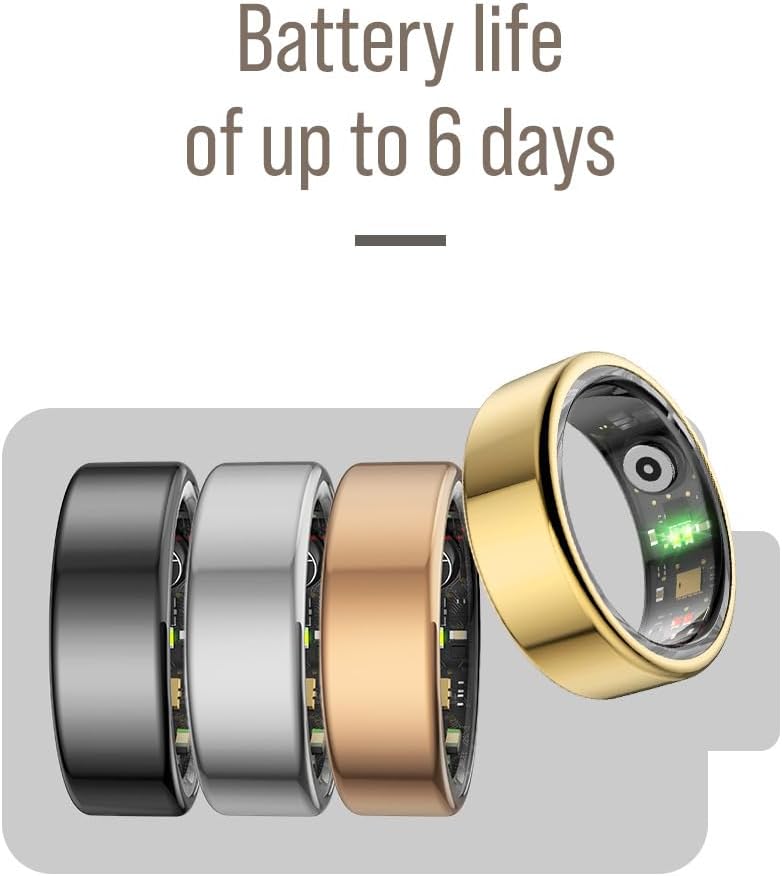 Herz P1 Smart Ring for Women & Men - 24/7 Health Metrics Fitness Ring, Tracks 20+ Biometrics, 6 Day Battery, Waterproof, iOS Android Compatible, Free APP, No Subscription (Gold, 10, Gold) - Image 2