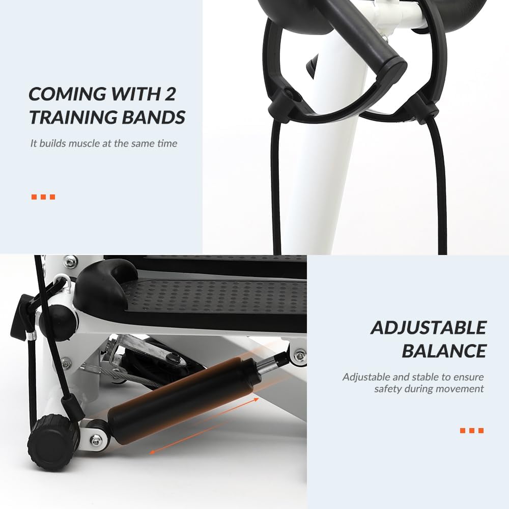 ALSO GO Exercise Stepper Machine with LCD Display Monitor for Home Gym, Portable Stair Stepper Health Fitness Machine Workout Equippment with Handle and Resistance Bands, White - Image 4