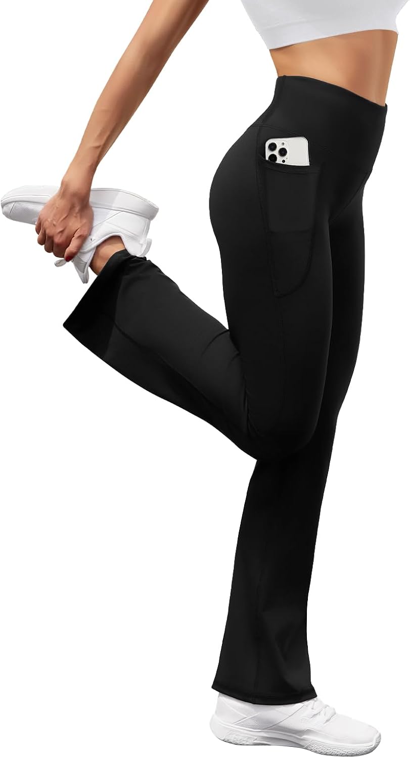 Women's High Waist Flare Yoga Pants Tummy Control Casual Bootcut Leggings with Side Pockets - Image 4