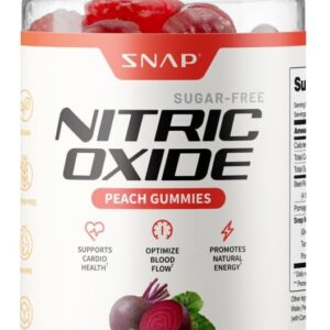 Snap Supplements Nitric Oxide Beet Root Gummies Supplement with Organic Beets – Energy & Circulation Support, 60 Sugar-Free Gummies (30 Servings, 1 Month Supply), Peach