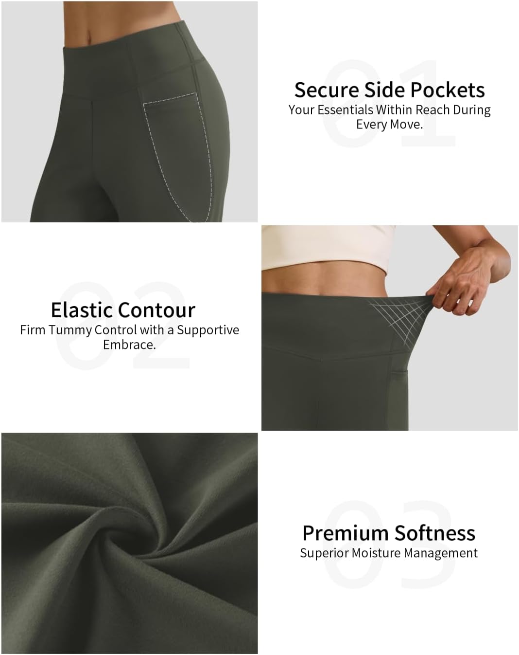 Womens High Waist Yoga Pants Stretchy Casual Trousers Straight Leg Pull On Side Pockets - Image 4