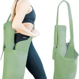 GREEN Yoga Mat Bag, Gray Polyester Shoulder Carrier with Storage Pockets, 28 x 15 x 24 Inches, Standard Size for Pilates Mats
