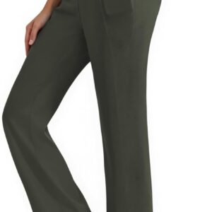 Womens High Waist Yoga Pants Stretchy Casual Trousers Straight Leg Pull On Side Pockets