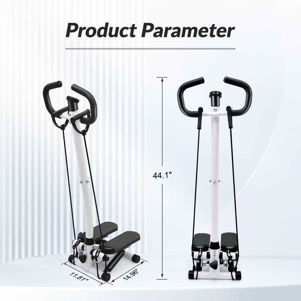 ALSO GO Exercise Stepper Machine with LCD Display Monitor for Home Gym, Portable Stair Stepper Health Fitness Machine Workout Equippment with Handle and Resistance Bands, White - Image 3