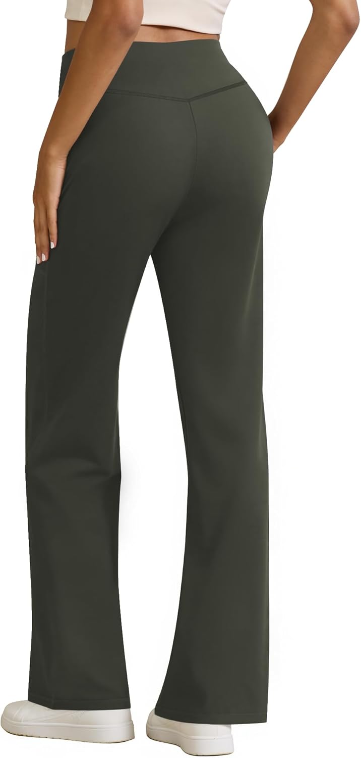 Womens High Waist Yoga Pants Stretchy Casual Trousers Straight Leg Pull On Side Pockets - Image 3