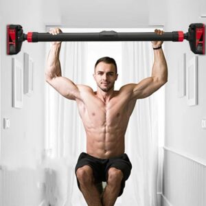 Pull Up Bar, Strength Training Pull-Up Bars for Doorways, Chin Up Bar With Level Meter and Adjustable Width 27.6″- 36.2″ for Home Gym No Screws Required, Max Load 440 LBS, Black and Red