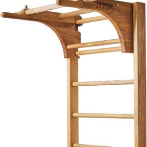 Swedish Ladder Wall Stall Bars for Kids and Adults, made of Solid Beech Wood, Withstands Loads up to 880 lbs, with Removable Pull-Up Bar, Dip Bar, Gymnastics and Exercise Indore Gym