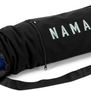 Masaya Namaste Large Yoga Mat Bag – Fits Exercise Mats, Drawstring Carrier for Men Women, Long Breathable Canvas Sling, Deep Front Pocket Zipper, Secret Storage, Adjustable Shoulder Strap