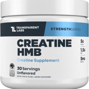 Transparent Labs Creatine HMB – Creatine Monohydrate Powder with HMB for Muscle Growth, Increased Strength, Enhanced Energy Output, and Improved Athletic Performance – 30 Servings, Unflavored