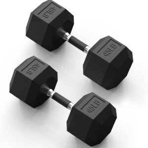 PAPABABE Hex Dumbbell Set with Rubber Grip 2.5-125lb, Odorless Rubber Coated Weight Fixed Dumbbells Set of 2, Weights for Women at Home, Hand Weights for Home Gym & Strength Training,Pesas Para Ejercicios