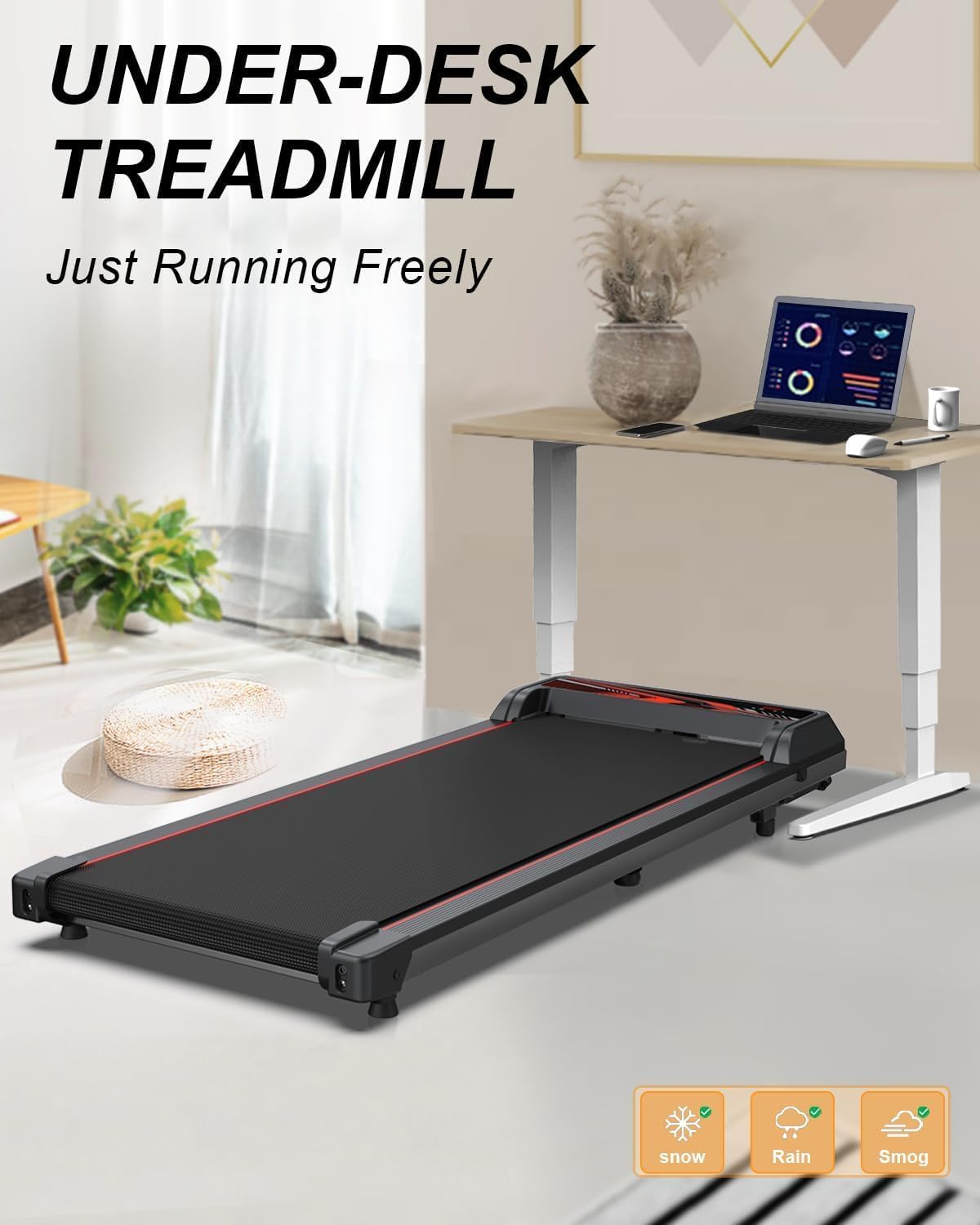 3 in 1 Treadmill, Portable Under Desk Walking Pad with Incline for Home/Office, Remote Control, LED Display - Image 5