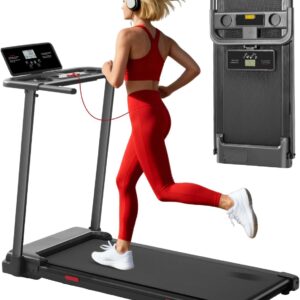 Portable Treadmill with Handles, 3.5HP Electric Small Treadmills for Home Small Spaces, 400LBS Walking Pad Treadmills with Handle Bar, Compact Running Treadmill for Home Office Apartment