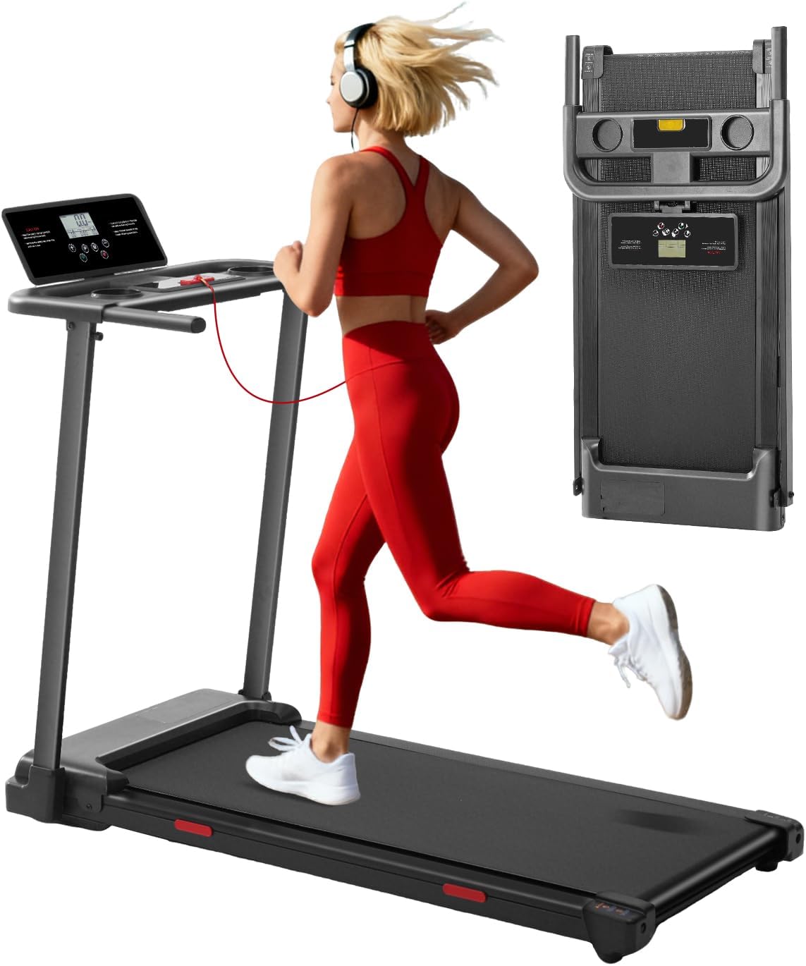 Portable Treadmill with Handles, 3.5HP Electric Small Treadmills for Home Small Spaces, 400LBS Walking Pad Treadmills with Handle Bar, Compact Running Treadmill for Home Office Apartment