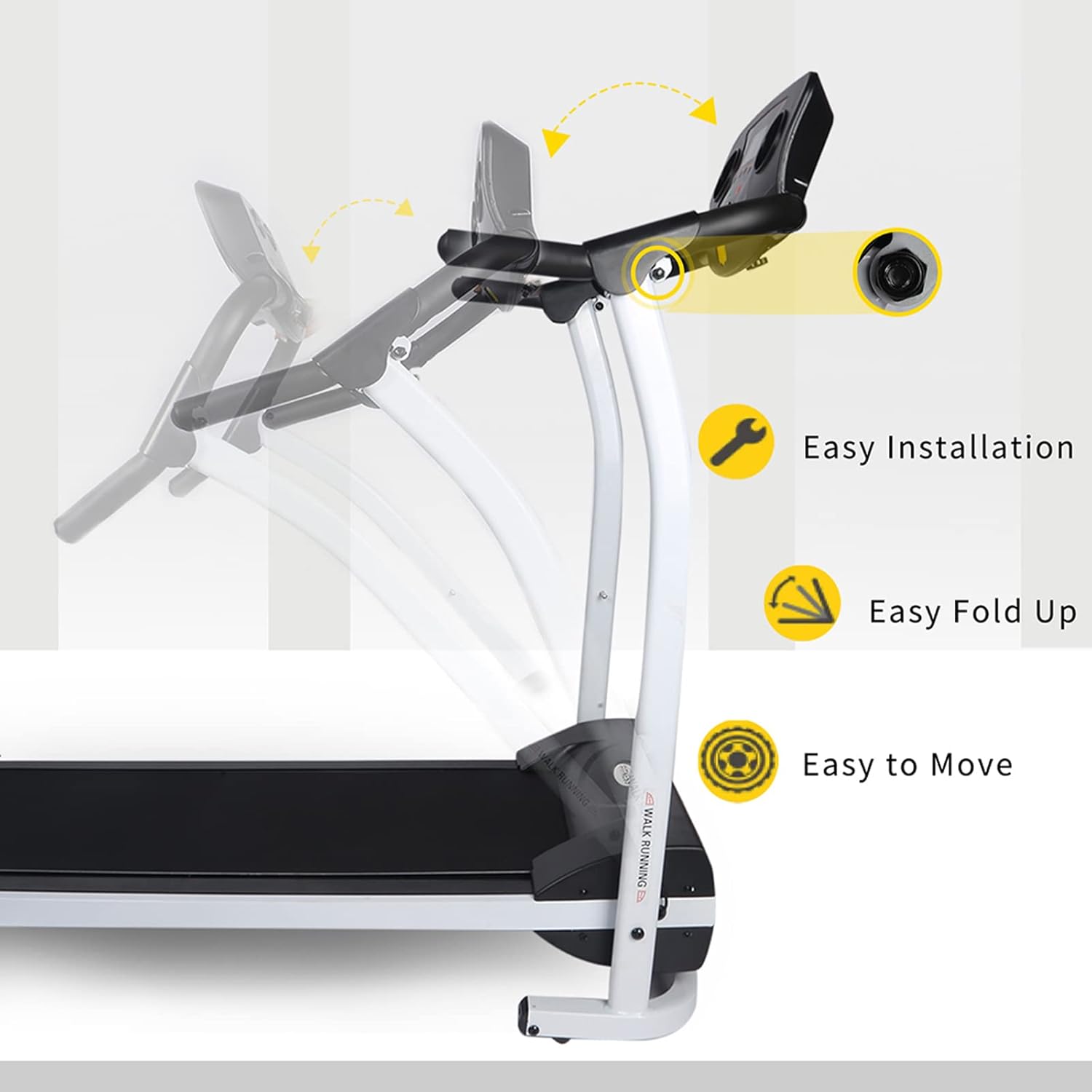YSSOA High Performance Folding Treadmill, Workout Running Machine with LCD Display and Phone Slot, Compact Treadmill for Fitness Gym Exercise, White and Black. - Image 4
