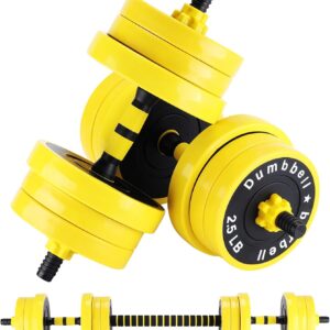 33/44 LB Adjustable Dumbbell Set,Adjustable Dumbbell Weights Strength Training Equipment Work As Dumbbells and Barbells for Home Gym, Yellow