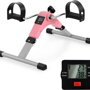 GYMAX Under Desk Bike Pedal Exerciser, Folding Mini Exercise Bike with LCD Display for Arms & Legs Workout, Portable Peddler Exerciser for Seniors Office Home Fitness
