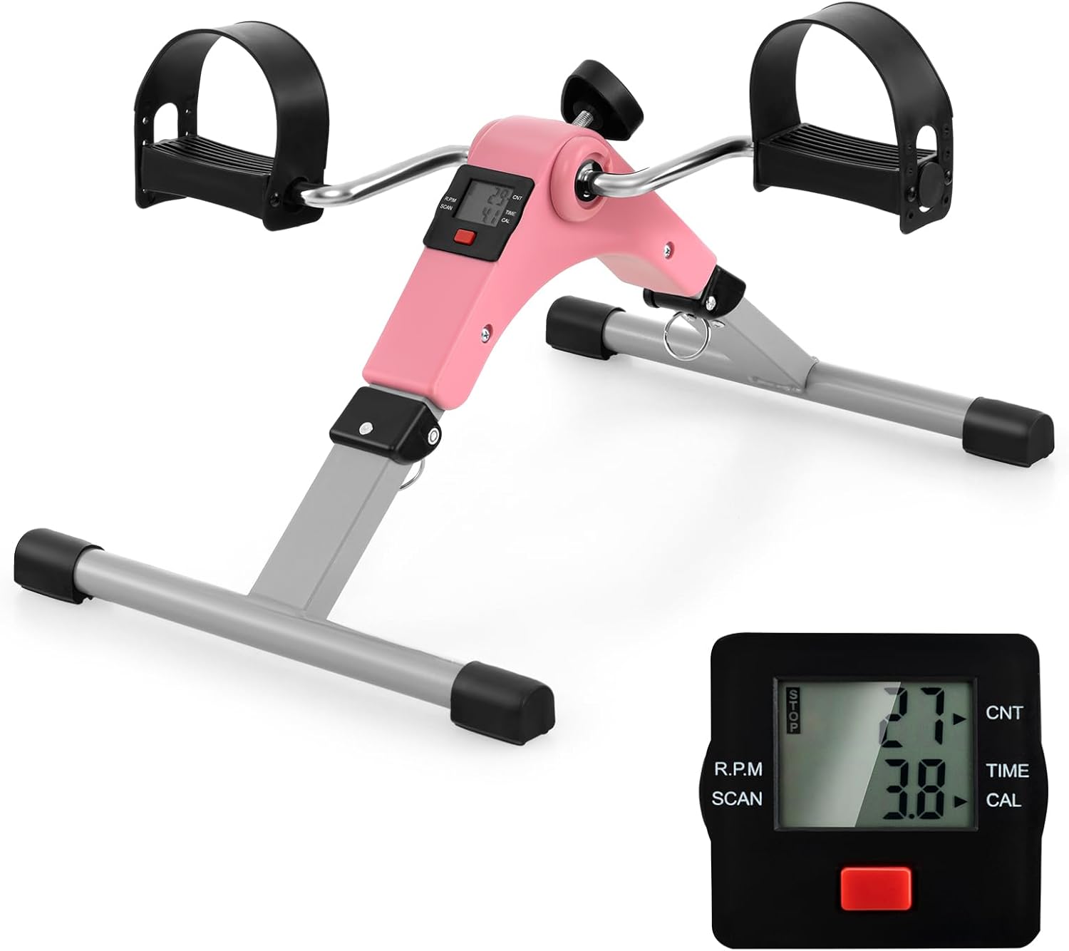 GYMAX Under Desk Bike Pedal Exerciser, Folding Mini Exercise Bike with LCD Display for Arms & Legs Workout, Portable Peddler Exerciser for Seniors Office Home Fitness