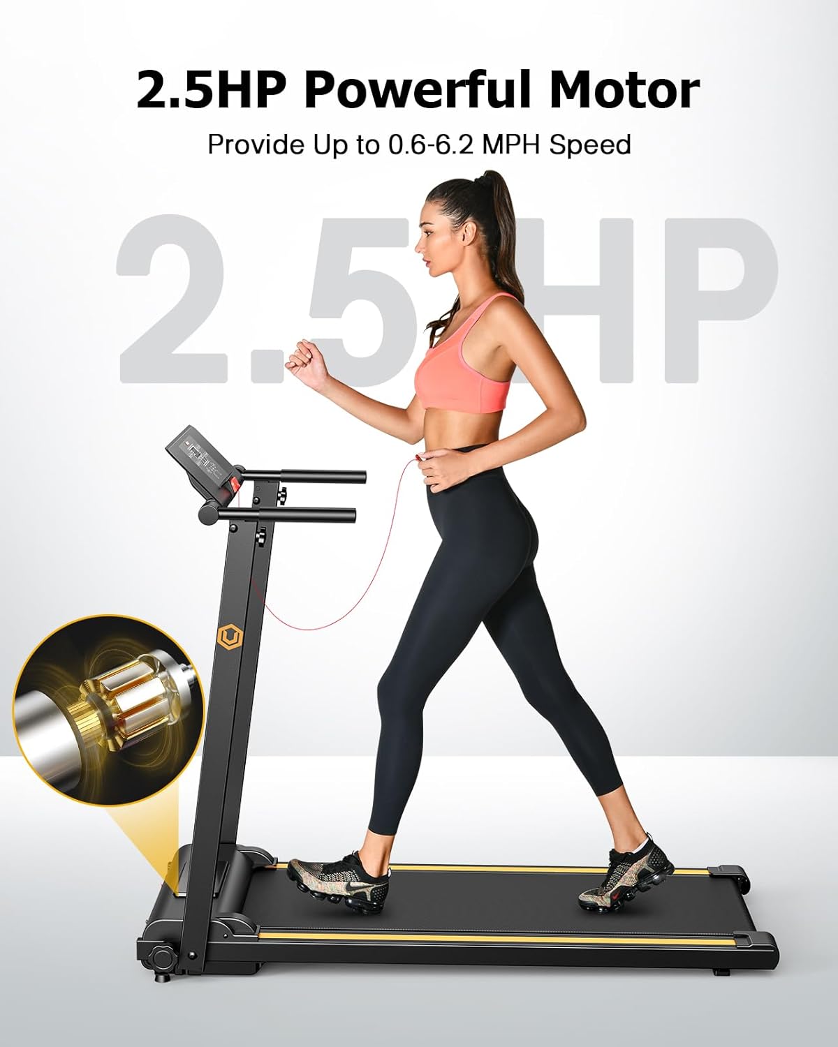 UREVO Treadmill with Desk Workstation, Walking Pad Treadmills for Home Office, Under Desk Compact Design Treadmill with HIIT Programs, Remote Control, LED Display - Image 7